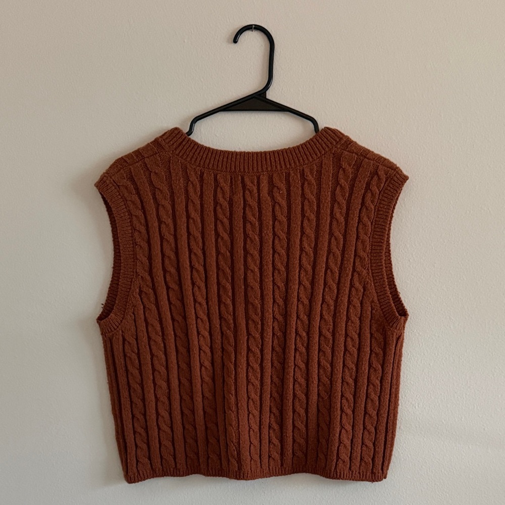 Brown Cable Knit Sweater Vest - Picture 4 of 4